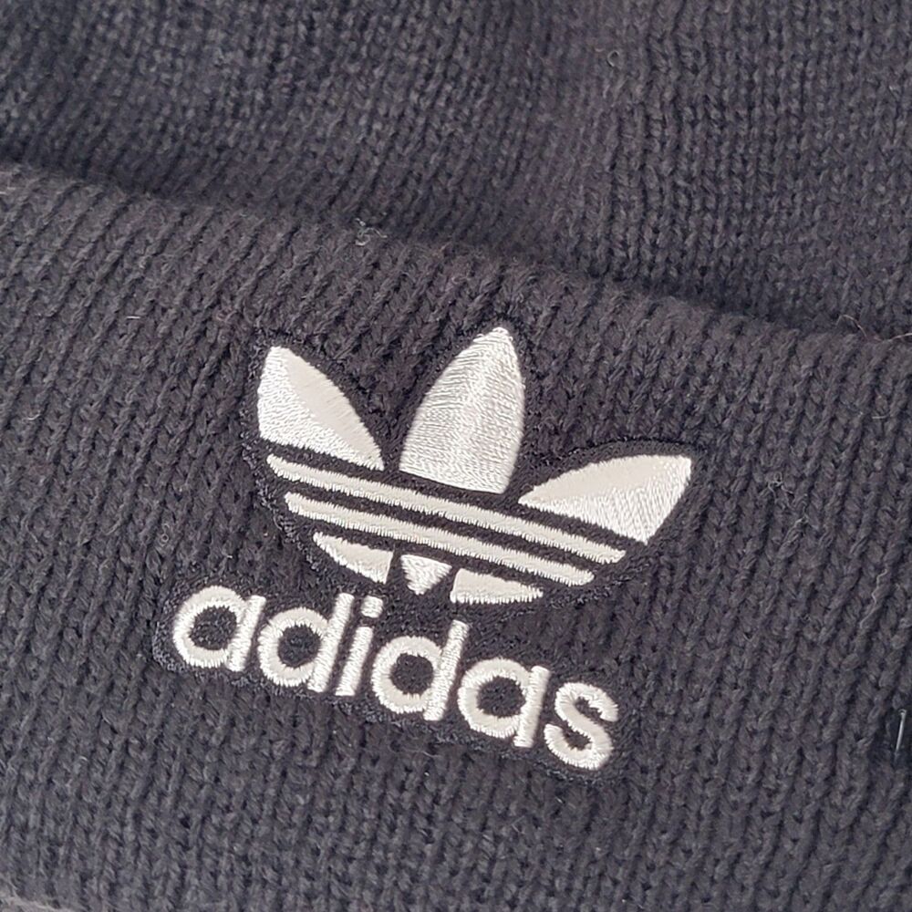 NWT Adidas Men's Beanie OS Black Hat White Logo Winter Cap Outdoors Ski Skater - Picture 2 of 9